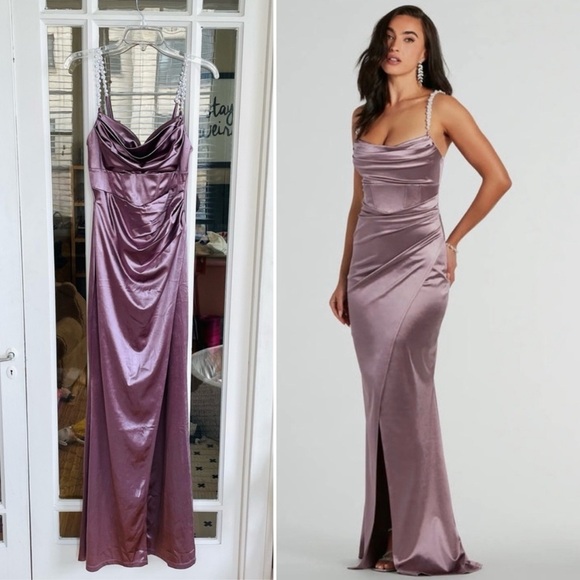 NEW Windsor Pearl Strap Satin Corset Mermaid Formal Dress - Picture 2 of 8